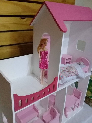 Casa Para Muñeca Barbie Con Muebles Pintada,casita De Barbie