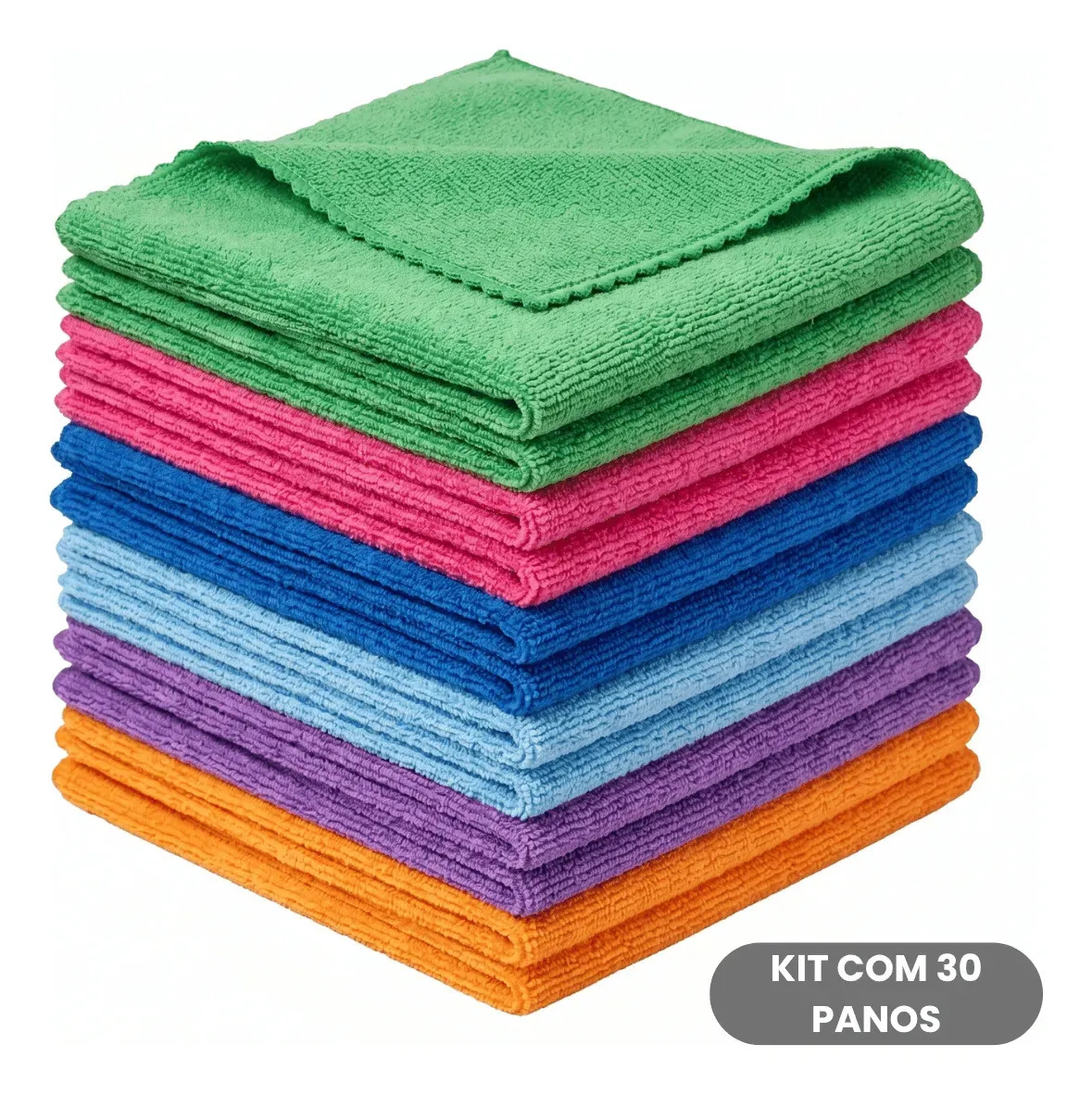 Kit 30 Panos Limpeza Multiuso Microfibra 30x30cm Bom Cores Sortidas
