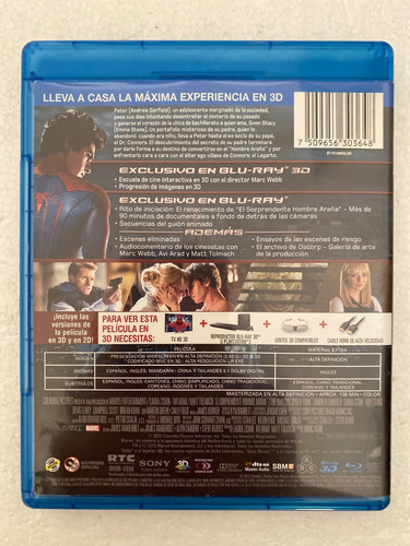 Bluray 3d El Sorprendente Hombre Araña The Amazing Spiderman (Usado)