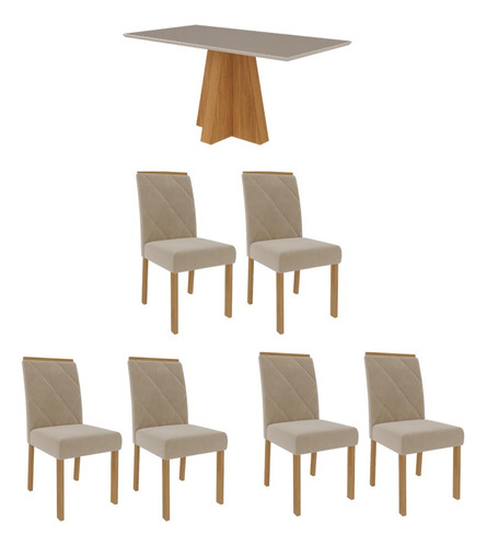 Conjunto Mesa De Jantar 6 Cadeiras Mdf Cimol Branco Bege