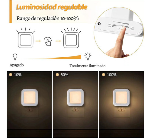 2 Pack Luz Nocturna Enchufable Con Sensor De Luz Para Hogar