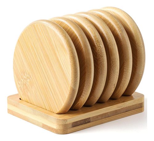 Set De Posavasos De Madera - 6 Posavasos Para Mesa 1 Soporte