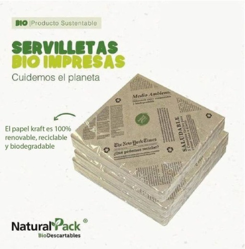 Servilletas Kraft Ecológicas Natural Pack 23x23cms X 100 Un 