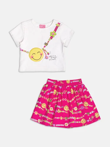 Conjunto Infantil Momi Com Blusa Branca Bolsinha Smile 3d