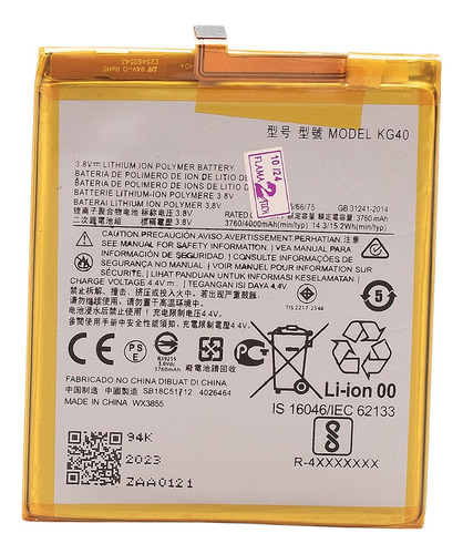 Kit Bat.ria Compatível Moto Kg40 Para G8 Play One Macro E7