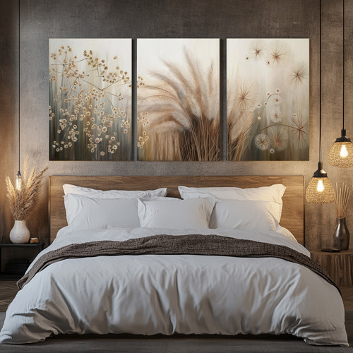 Tríptico Estilo Wabi-sabi Pradera (sin Marco)