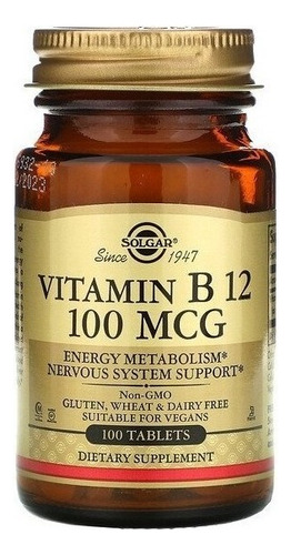 Solgar | Vitamin B12 | 100mcg | 100 Tablets | Importado Usa