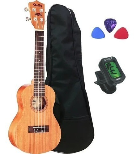 Ukulele Shelby Concert Su23m + Capa + Afinador + 3 Palhetas