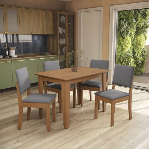 Juego Comedor Kappesberg 1.2m Con 4 Sillas Luna Canela/gris