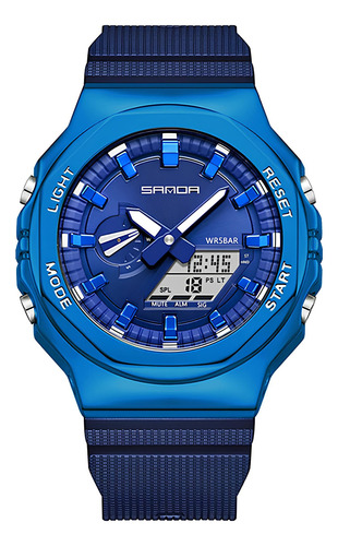 Reloj Sanda Digital Social Military Sports para hombre, correa azul, bisel azul, fondo azul