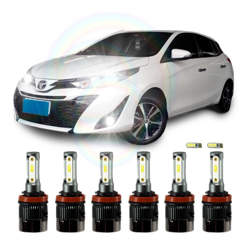 Kit Super Led Alto Baixo E Milha Toyota Yaris Com Canceller