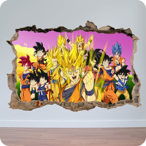 Vinilos Pared Rota 3d Mural Gigante Goku Sayian 100x150
