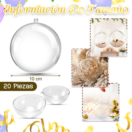 Pack 6 Esferas Acrílico Para Rellenar Decorar Navidad 8cm