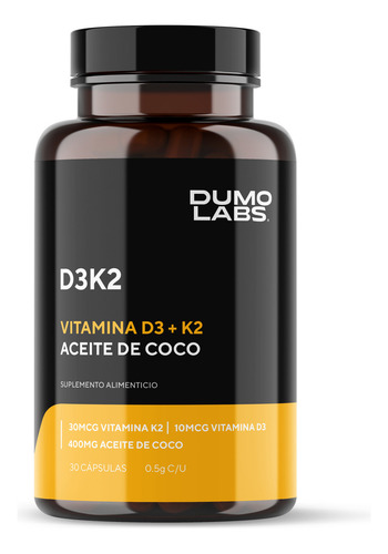Dumo Labs Vitamina D3 + K2 Aceite De Coco 30 Cápsulas 0.5g Sabor Sin Sabor