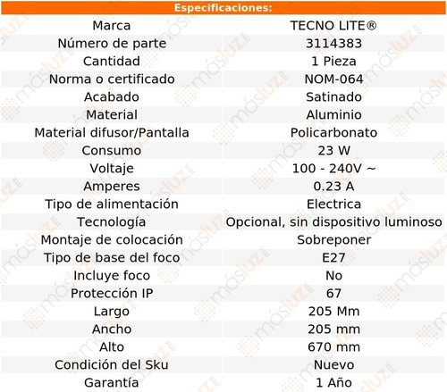 Baliza De Aluminio 23w 100-240v Altamira 670mm Tecnolite
