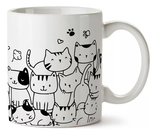 Taza De Ceramica Diseño Gatos Siluetas Gatitos Cafe Te 350ml