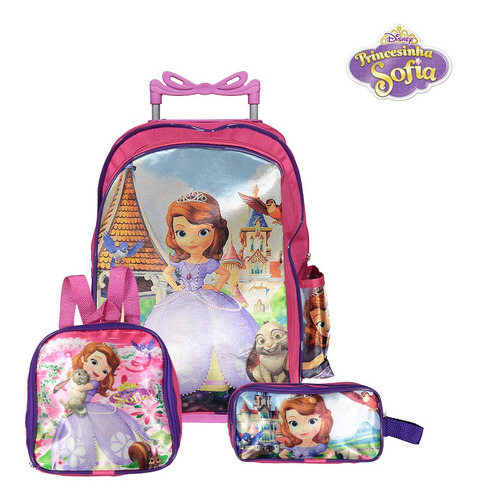 Kit Mochila Escolar Infantil Princesinha Sofia C Rodinha