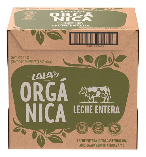 Pack De Leche Orgánica Entera 12 Pzas De 960ml C/u Lala