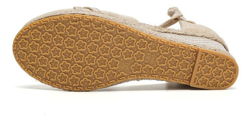 Sandalias De Punto Con Punta Redonda Y Cuña Con Lazo Para Mu
