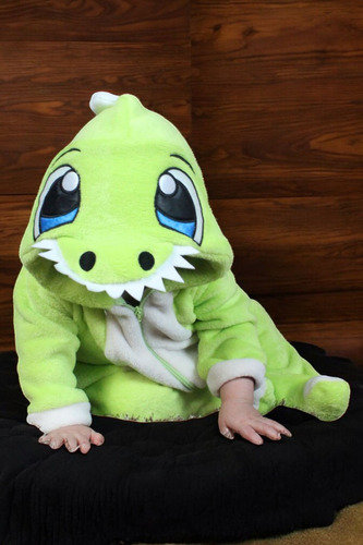 Mameluco Ropa Bebé Pijama Disfraz Dinosaurio Gorro Bordado Verde Limón 6 Meses