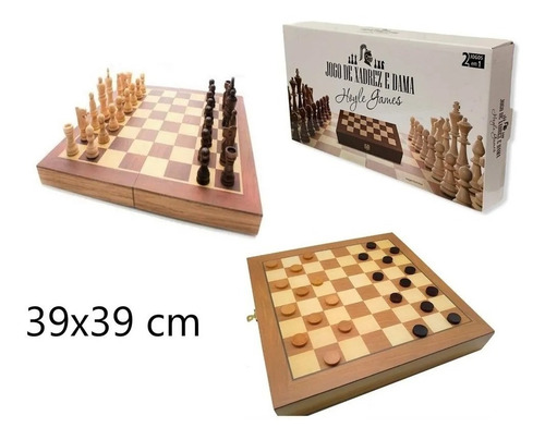 Jogo Xadrez E Dama Madeira Oficial Tabuleiro Dobrável