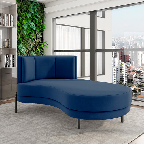 Sofá Chaise Lado Direito Downey Sala De Estar Veludo Azul
