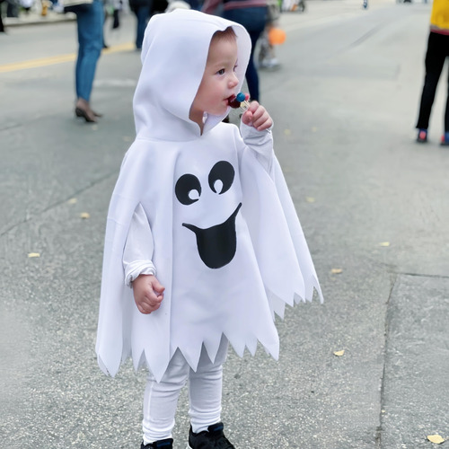 Disfraz De Halloween Para Bebés Y Niñas, Capa Blanca De Fantasma Con Capucha, Parte Superior Negra, Pantalones Largos, Ropa De Cosplay