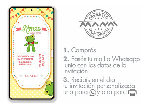 Tarjeta Invitación Infantil Digital P/enviar Whatsapp Pepe