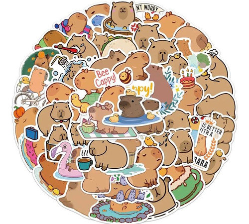 Set 50 Sticker Capibara Carpincho Cute Pegatinas Calcomanias