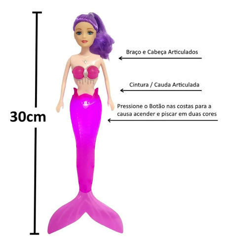 Boneca Sereia + 2 Sereia Pequena Com Luz Brinquedo Infantil
