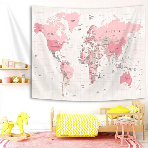 Tapiz Mapa Mundial Rosa Vintage Para Decoración De Dormitori