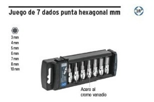 Imagen 3 de 5 de Juego Dados 3/8 PuLG Mm Hexagonal 7 Pz Truper 14170