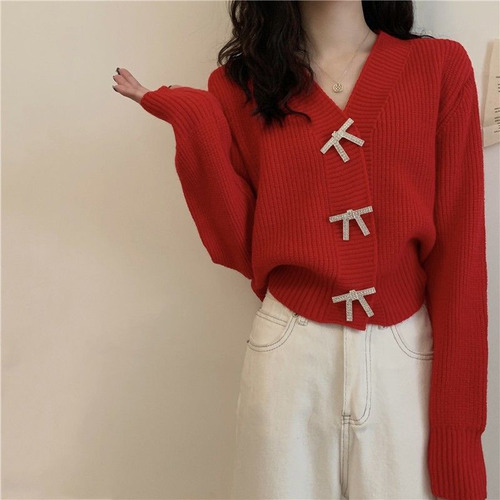 Chaqueta Tipo Cárdigan Holgada De Punto Corto Con Cuello En