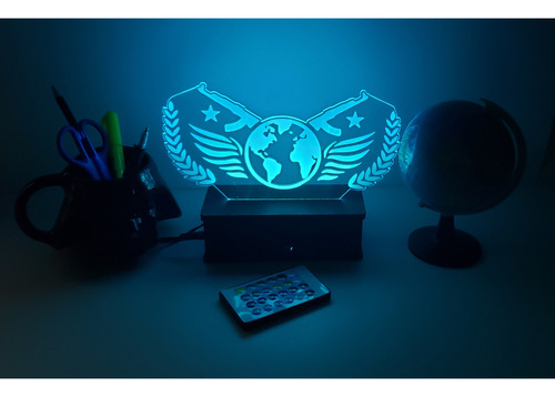 Counter Strike, Game, Csgo, Luminária Led, 16 Cores+controle Cúpula 16 Cores Estrutura Preto