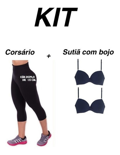 Kit 1 Calça Corsário Suplex Poliamida + 2 Sutiãs Com Bojo