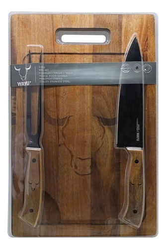 Set Parrillero Tabla + Cuchillo Y Pincho Wayu Asado Parrilla Color Café