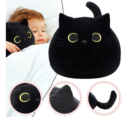 Z Almohada De Felpa De Gato Negro 3d 30cm Kawaii Peluche