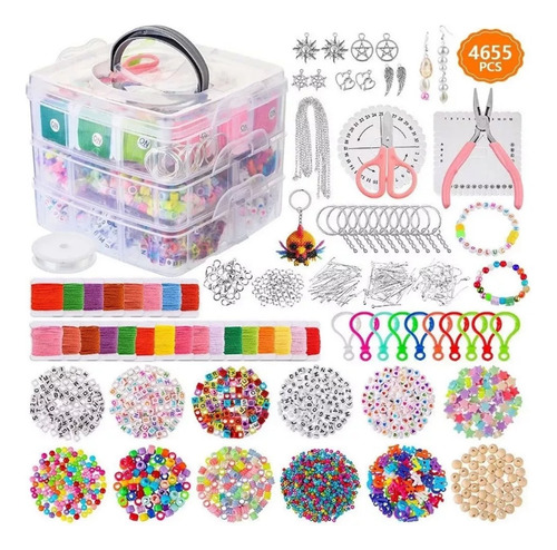 Kit 4655 Peças Miçangas Para Confecção De Joias E Pulseiras