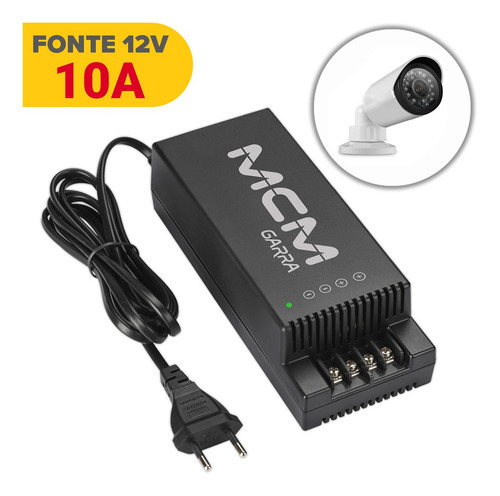 Fonte 10 Amperes 12v Garra Mcm Bivolt P/ Câmera De Segurança