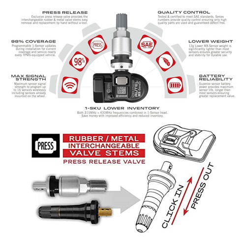 Autel Maxitpms Sensor Mx 4pcs Pack Stem Metal Stem 315/433mh