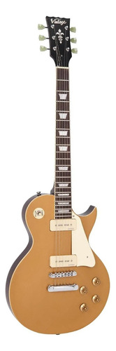 Guitarra Eléctrica Mini Vintage Reissued V100 Les Paul De Caoba Gold Top Brillante Con Diapasón De Rosewood