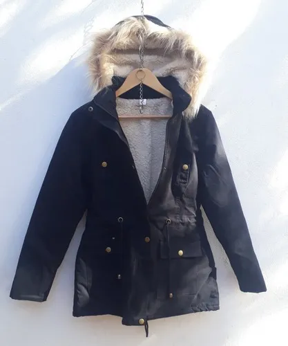 Campera Parka Mujer Gabardina Negra Marina Giovann