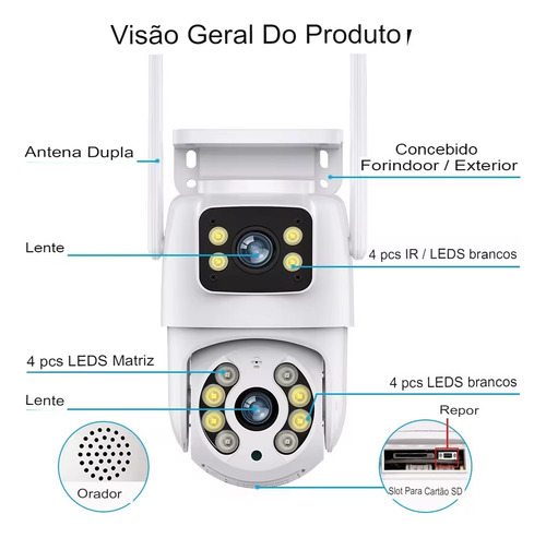 Kit 2 Camera Segurança Ip A31 Prova D'agua Lente Dupla 6mp Cor Branco