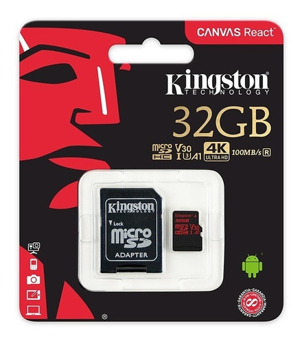 Memoria Micrsd Sd Kingston 32gb Canvas React 3