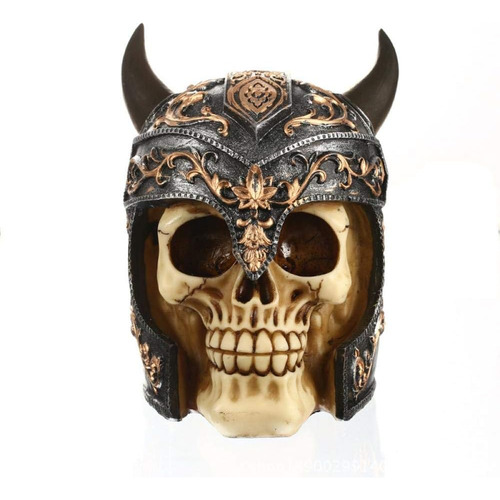 Zumllex Estatua De Calavera Con Casco De Cuernos Vikingo, 15