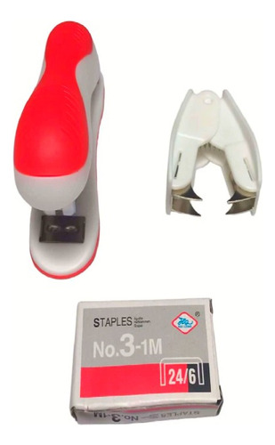 Set Mini Engrapadora Y Quitagrapas Caja 100 Grapas Oficina Rojo
