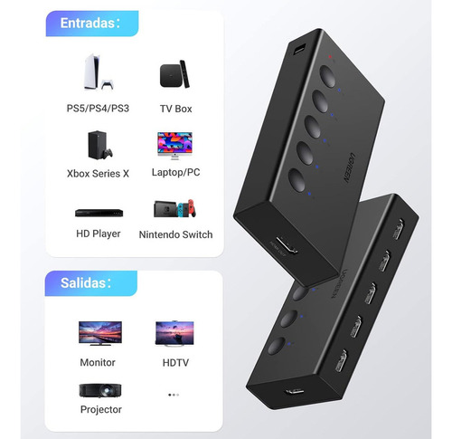 Hdmi Switch 5 En 1 Salida Hdmi 2.0 Switcher Remoto Ugreen