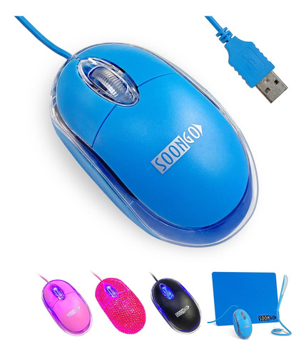 Mouse Ergonómico Con Luz Led Y Cable Usb (1.5 Mts) - Azul
