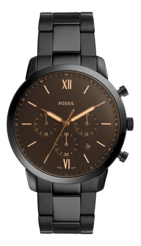 Reloj Fossil Fs5525 Neutra Cronógrafo Negro Para Caballero Color del fondo Café