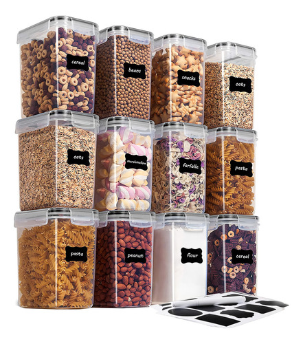 Juego De 12 Recipientes Herméticos De Plástico Para Cereal